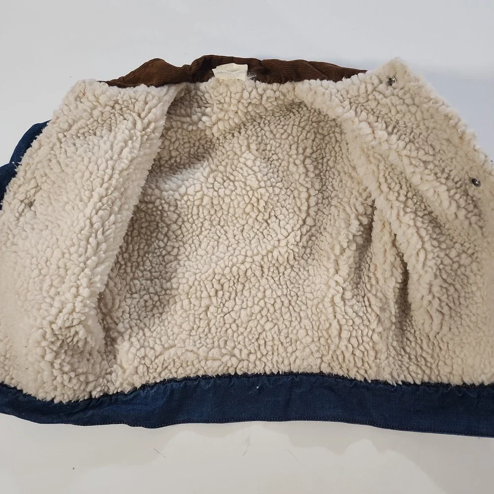Vtg 1970s Wrangler Youth Western Sherpa Lined Denim Wranger Jacket Kids Med 5-6